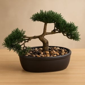 Bonsai artificial Atmosphera in ghiveci ceramic cu pietricele decorative, 23 cm, verde - Img 6