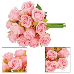 Buchet de flori artificiale din poliester, 12 fire trandafiri, 26cm, roz - Img 5