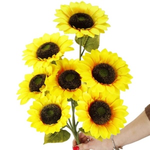 Buchet de flori artificiale din poliester, 2 fire de floarea soarelui, 57cm - Img 6