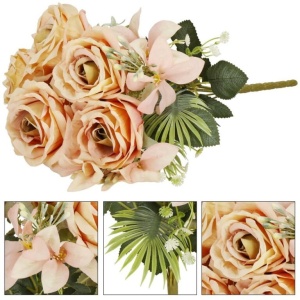Buchet de flori artificiale din poliester, 9 fire trandafiri, 40cm, roz - Img 6