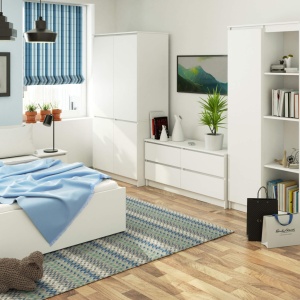 Dulap cu 4 usi, rafturi si bara pentru umerase, PAL laminat, 90x51x180 cm, alb mat - Img 4