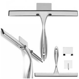 Racleta pentru baie din inox cu suport adeziv, lama 25 cm, finisaj lucios argintiu - Img 2