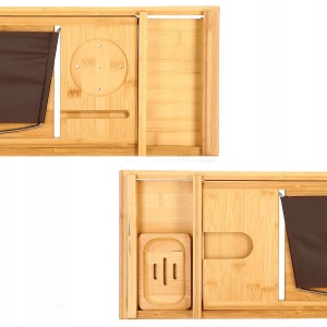 Raft cu tava pentru cada din bambus natural Sersimo 1024, extensibila, 75-110x23cm - Img 6