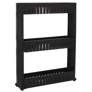 Sistem rafturi de depozitare Sersimo HA116 cu roti pentru bucatarie sau baie cu 3 polite, negru