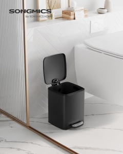 SONGMICS Cos de gunoi pentru baie, cu pedala si soft-close, 6 litri, negru - Img 2
