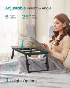 SONGMICS Masa laptop sau mic dejun cu picioare pliabile, din bambus, blat reglabil pe unghi si inaltime, 68x35x32 cm - Img 4