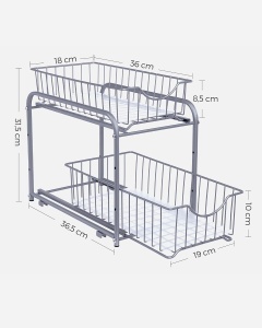 SONGMICS Raft organizator de depozitare cu 2 niveluri, cu sertare glisante, pentru bucatarie sau baie, 21x37x34cm, argintiu - Img 4