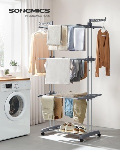 SONGMICS Uscator vertical pentru rufe, mobil si pliabil, cu doua umerase, 64x126x172 cm, sarcina 35kg - Img 4