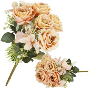 Buchet de flori artificiale din poliester, 9 fire trandafiri, 40cm, roz - Img 3
