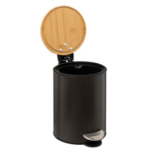 Cos gunoi 5Five Modern Color cu capac bambus si sistem soft-close, otel, polipropilena si bambus, 3L, 22x17x23 cm, negru - Img 2