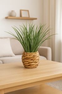 Planta decorativa Atmosphera, iarba in ghiveci impletit, 18×46 cm, maro natur