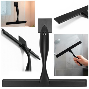 Racleta pentru baie din inox cu suport adeziv, lama 25 cm, finisaj mat negru - Img 3