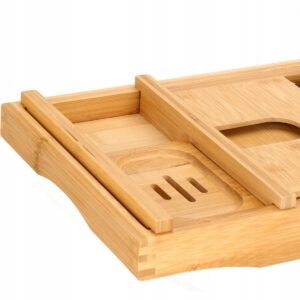 Raft cu tava pentru cada din bambus natural Sersimo 1024, extensibila, 75-110x23cm - Img 4