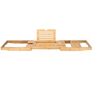 Raft cu tava pentru cada din bambus natural Sersimo 1025, extensibila, 75-111x23cm