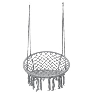 Scaun rotund tip leagan suspendat pentru casa sau gradina, cu franjuri, 150kg, gri