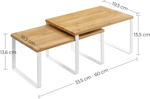 SONGMICS Set 2 rafturi de bucatarie suprapozabile, pentru ustensile sau condimente, 20x30x16cm, natur si alb - Img 3