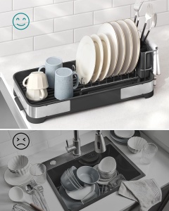 SONGMICS Uscator de vase si tacamuri, din inox, suport pentru tacamuri si sistem de scurgere, 21x45x13 cm - Img 4