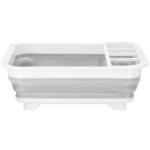 Uscator de vase pliabil, din pastic si silicon, 36x31x12cm, suport tacamuri, alb si gri - Img 2