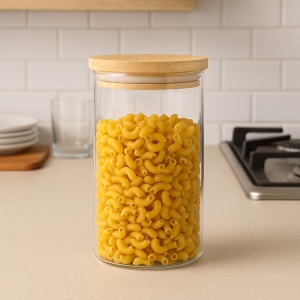 Borcan etans 5Five din sticla borosilicata cu capac lemn natural, 1.3 l, transparent - Img 3