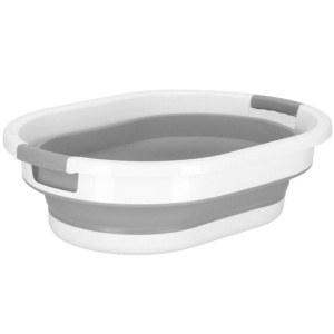 Cos de rufe pliabil tip lighean, cu manere, din plastic si silicon, 54x38x23cm, 24litri, gri - Img 5