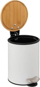 Cos gunoi 5Five Modern Color cu capac bambus si sistem soft-close, otel, polipropilena si bambus, 3L, 22x17x23 cm, alb - Img 3