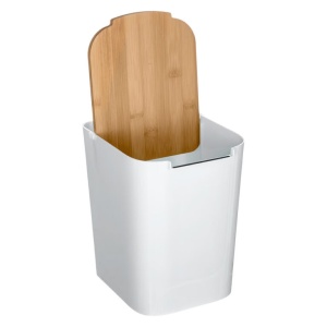 Cos gunoi 5Five Natureo cu capac, polipropilena si bambus, 5 litri, 22x19x24 cm, alb - Img 2