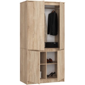 Dulap cu 4 usi, rafturi si bara pentru umerase, PAL laminat, 90x51x180 cm, stejar sonoma - Img 2