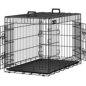 FEANDREA Cusca pentru animale, 2 usi, pliabila din metal, tava detasabila, L, 93x58x64cm, negru