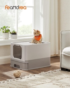 FEANDREA Litiera pentru pisici cu capac, tava extensibila, pentru pisici de pana la 15 kg, 54x43x38cm, gri - Img 2