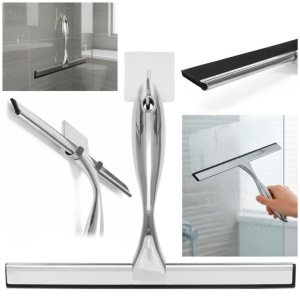Racleta pentru baie din inox cu suport adeziv, lama 25 cm, finisaj lucios argintiu - Img 4