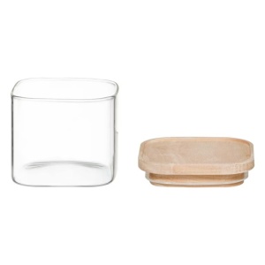 Set 4 borcane depozitare ermetice 5Five, sticla borosilicata si capac lemn, transparent - Img 6