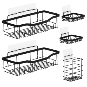 Set 5 polite metalice pentru dus cu montaj autoadeziv, inox, negru mat - Img 4