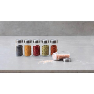 Set 6 borcane condimente 5Five din sticla, 80 ml, capac inox, transparent - Img 3