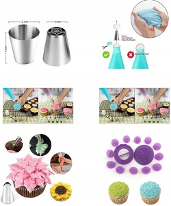 Set patiserie cu platou rotativ, 137 piese cu sabloane pentru ornarea prajiturilor - Img 5