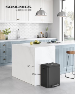 SONGMICS Cos gunoi metalic, 2 compartimente, 2×15 litri, pedala si inchidere silentioasa, negru - Img 4