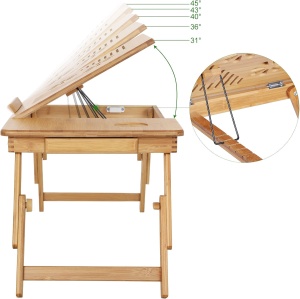 SONGMICS Masa de pat pentru laptop, plabila si reglabila, bambus, 55x35x29 cm, maro - Img 4