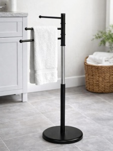 Suport cuier pentru prosoape cu 3 brate egale 32 cm, inaltime 86 cm, negru - Img 6