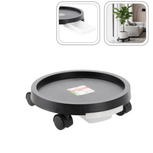Suport ghiveci rotund cu roti si tava colectare apa, plastic rezistent, 28 cm, negru - Img 4