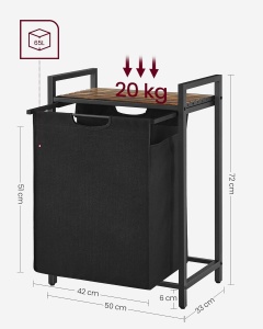 VASAGLE Cos de rufe, sac de rufe detasabil, raft, cadru metalic, 65L, 50x33x72 cm, maro rustic si negru - Img 6