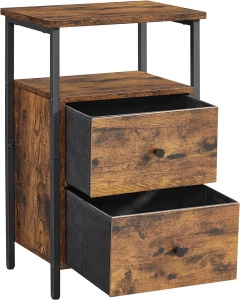 VASAGLE Noptiera cu 2 sertare pentru dormitor, design industrial, 28x38x60cm, maro si negru - Img 6