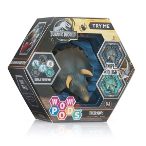 WOW! Pods - Figurină Dinozaur Triceratops cu POD Hexagonal UV, Senzor IR & Efecte Sonore, Colecționabilă