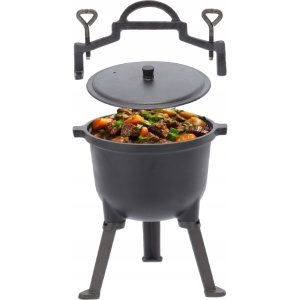 Ceaun vanatoresc din fonta, cu capac si picioare pentru gatit in aer liber, 5L, 25×42 cm, negru - Img 4