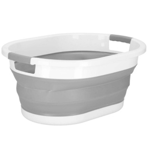Cos de rufe pliabil tip lighean, cu manere, din plastic si silicon, 54x38x23cm, 24litri, gri - Img 2