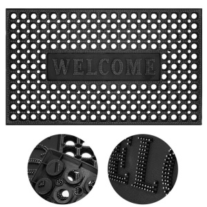 Covor de cauciuc perforat pentru intrare, PVC antiderapant, Welcome, 45×75 cm, negru - Img 2