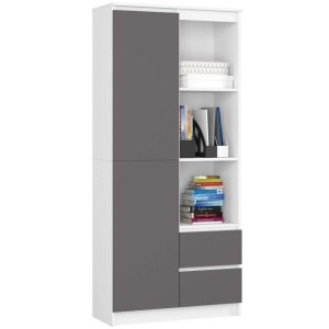 Dulap cu usa, 2 sertare si 7 rafturi, PAL laminat 16 mm, 80x35x180 cm, alb si gri - Img 5