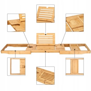 Raft cu tava pentru cada din bambus natural Sersimo 1025, extensibila, 75-111x23cm - Img 5