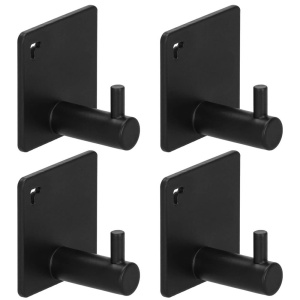 Set 4 agatatori tip cuier pentru baie, sistem fixare inclus, aluminiu, negru