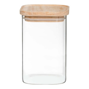 Set 4 borcane depozitare ermetice 5Five, sticla borosilicata si capac lemn, transparent - Img 3