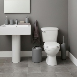Set accesorii baie, 6 piese din plastic, cu perie WC si cos de gunoi, finisaj mat si lucios, gri argintiu - Img 5