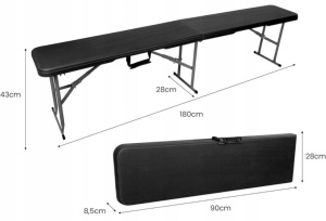 Set masa cu 2 banci pliabile tip valiza pentru gradina, camping sau evenimente, 180x70x74cm, negru - Img 3